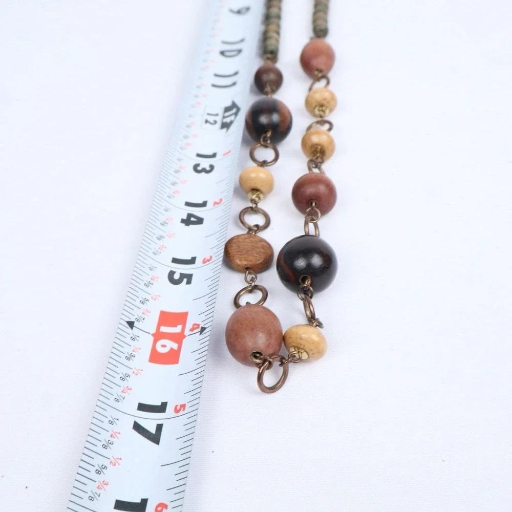 VTG Boho Ethnic Tribal Long Wood‎ Beaded Necklaces (6) Earth Tones